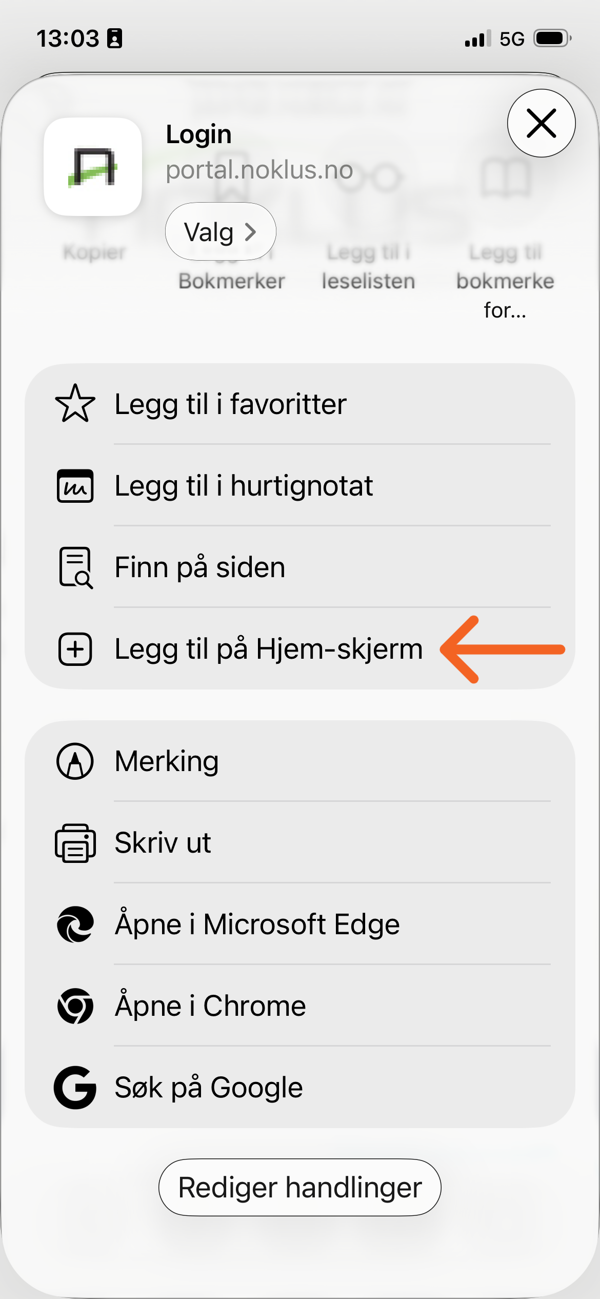 iPhone/iOS: Velg Legg til på Hjem-skjerm.