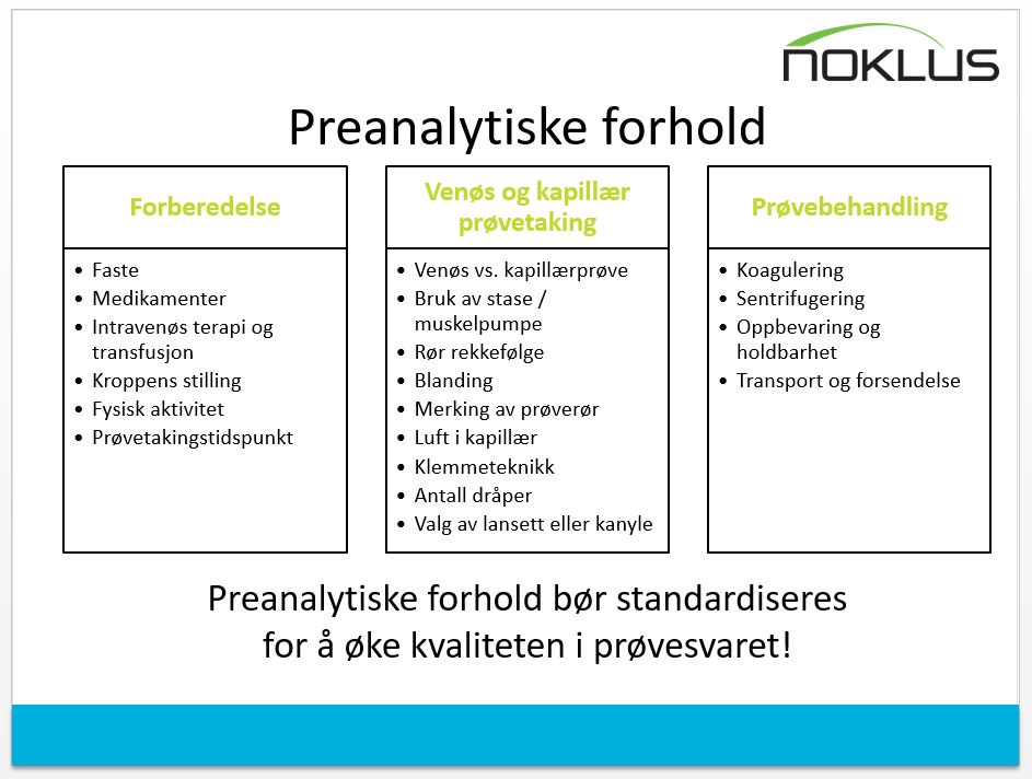 Bildet viser en oversikt over preanalytiske forhold.