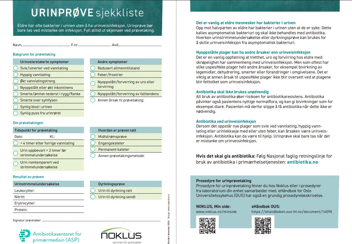 Skjermbilde av Urinprøve sjekkliste