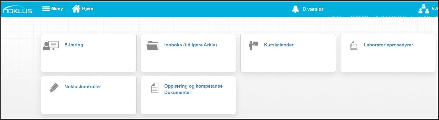 Skjermbilde: Menyknappene på "Min side".