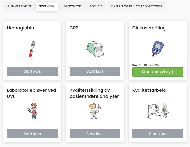 Utklipp som viser noen av våre e-læringskurs, inkludert kurset om urinprøver.